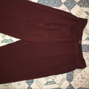 Burgundy paper bag style pants